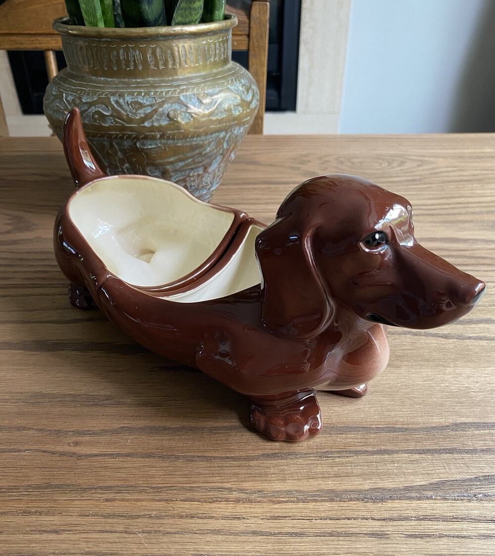 Vintage 1950s Dachshund Marston California Pottery Dog Dish Weiner Dog Divided